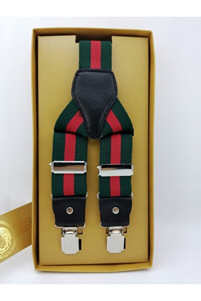 Elegans Giyim Aksesuar Unisex Kırmızı Yeşil Desenli Salopet Pantolon Askı