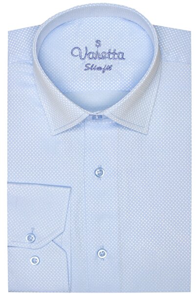 Varetta Erkek Buz Mavi Mini Desen Slim Fit Uzun Kol Gömlek
