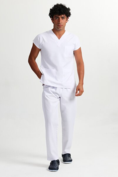 BAŞAK Men's White Batol Alpaca Fabric Doctor Nurse Uniform Set
