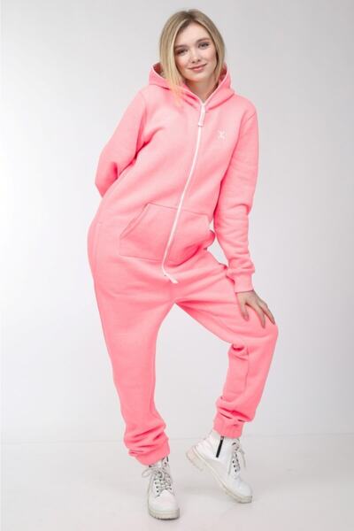 1Moda1Tarz Special 3 Thread Fabric Design Jumpsuit with Rasterized Inside and Zipper to the End of the Hood