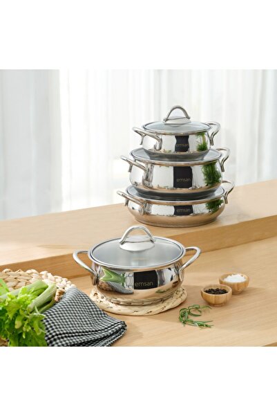 Emsan Beykoz Indüksiyon Tabanlı 8 Parça Çelik Tencere Seti