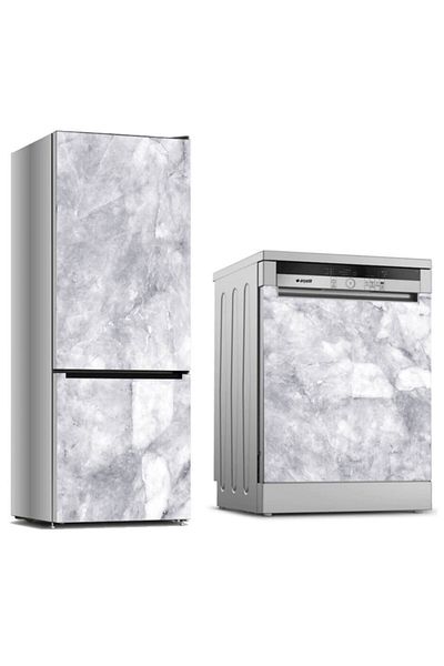 KUM DİJİTAL White Marble Patterned Refrigerator and Dishwasher Covering Sticker 0019