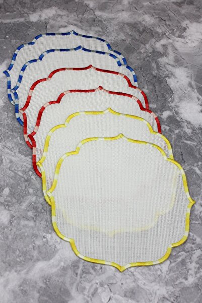 WEARE2 Set de 6 șervețele de cocktail cu efect de in, brodate, în culori roșu...