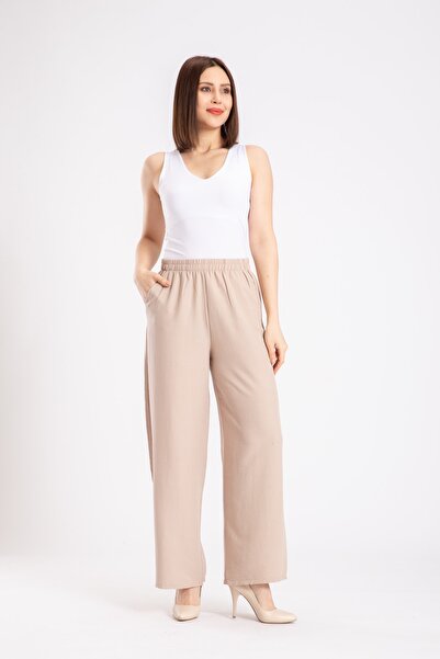 ubmbutik Ženske široke bež aerobin pantalone