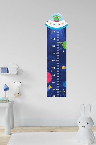Echo Home Children's Navy Blue UFO and Alien Headed Height Measurement Ruler Wall Sticker