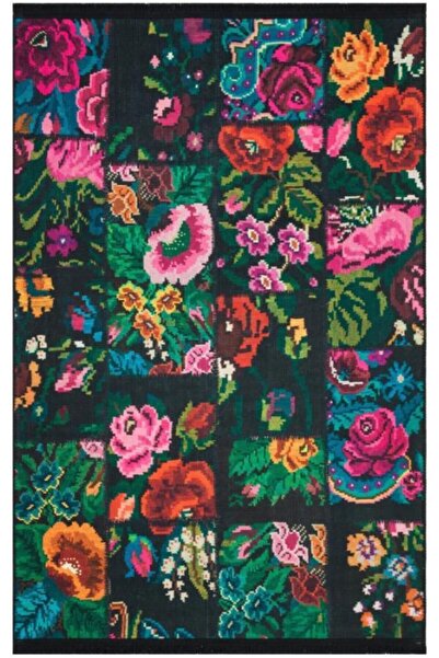 Çam Halı Lotus 3251 Karabağ Patchwork Desen Saçaklı Baskı Kilim
