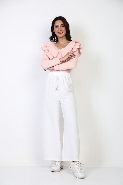 Moda Bu Huban Moda Women's Ecru Waist Elastic Wide Leg Casual Summer Trousers Aerobin-865829