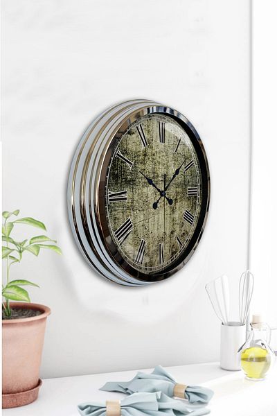 Kasva Concept 40 cm Chrome Metal Antique Roman Wall Clock