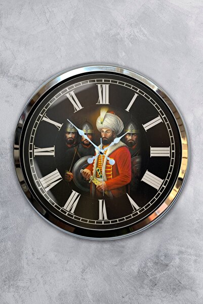 Kasva Concept هدية ساعة حائط فاتح السلطان محمد معدن كروم مقاس 40 سم