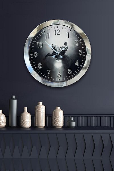 Kasva Concept Gift 36 cm Chrome Metal Ataturk Wall Clock