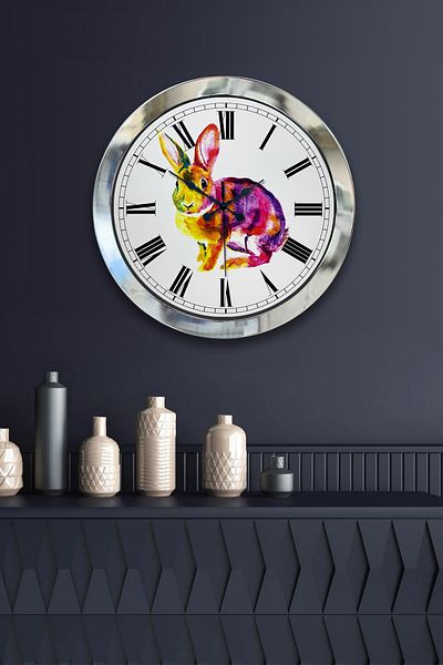 Kasva Concept Gift 36 cm Chrome Metal Rabbit Wall Clock