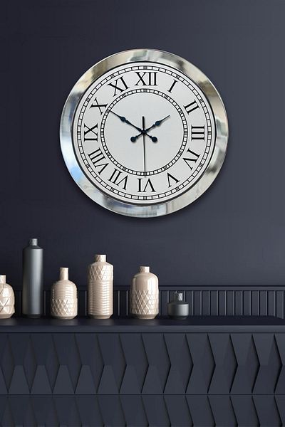 Kasva Concept Gift 36 cm Chrome Metal Roman Numeral Wall Clock