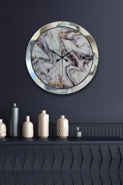 Kasva Concept Cadou 36 Cm Crom Metal Marmură Model Ceas de Perete