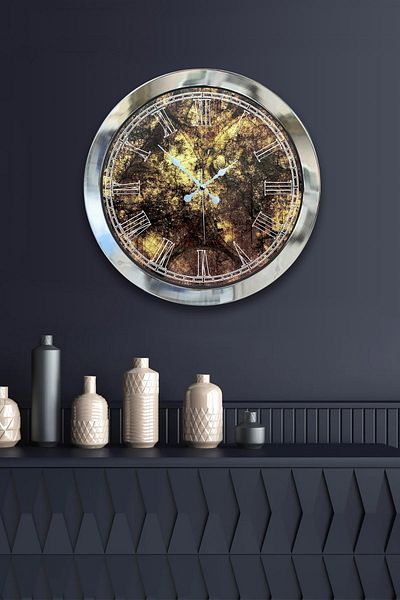 Kasva Concept Gift 36 cm Chrome Metal Patterned Wall Clock