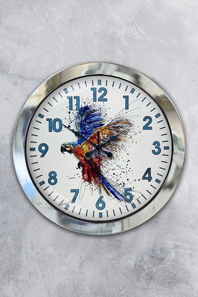 Kasva Concept Gift 36 cm Chrome Metal Bird Wall Clock