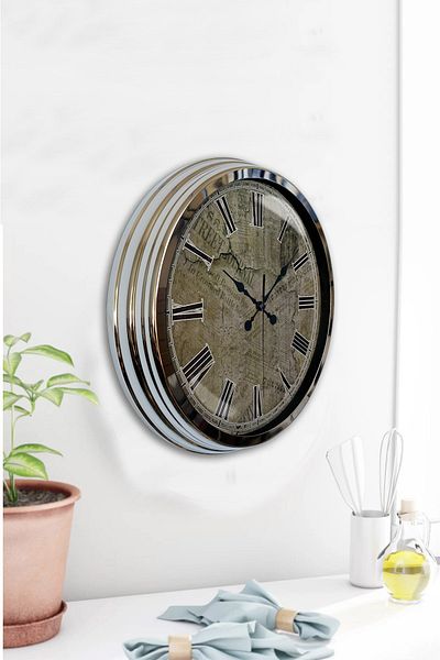Kasva Concept Cadou 40 Cm Crom Metal Pământ Ceas de Perete
