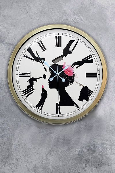 Kasva Concept Gift 40 cm Antique Metal Hairdresser Wall Clock