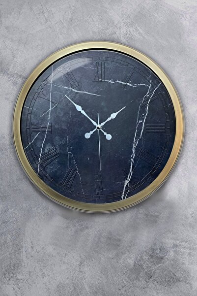 Dream Gift ساعة حائط رخام اسود معدن انتيك 40 سم