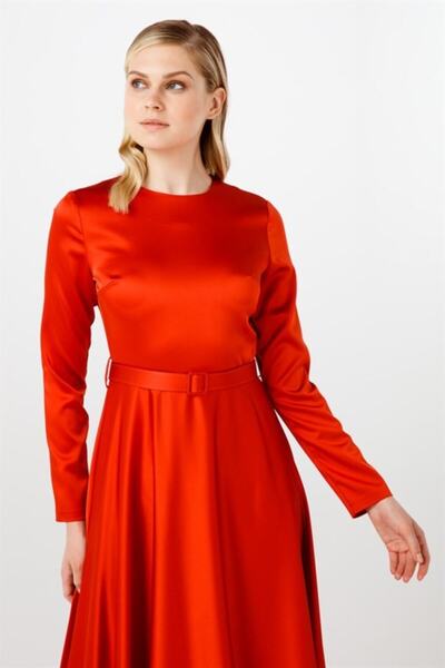 Esswaap Kadın Kırmızı Karamel Mevlana Abiye Elbise