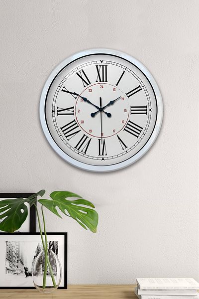 Kasva Concept Decorative Gift 40 cm White Metal Roman Classic Wall Clock