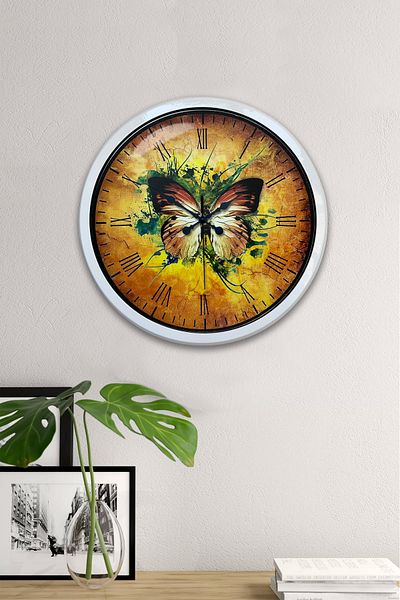 Kasva Concept Gift 40 cm White Metal Butterfly Wall Clock