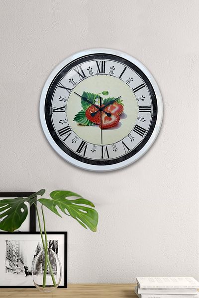 Kasva Concept Cadou 40 Cm Ceas de Perete Metal Alb Căpșuni