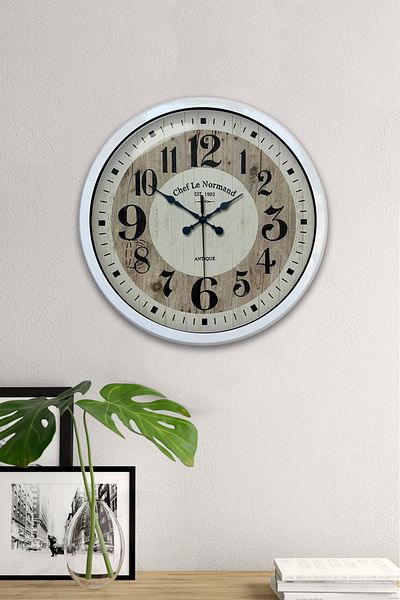 Platin Saat Ceas de perete cu cifre mari din metal alb de 40 cm