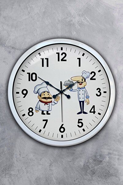 Genel Markalar Hediyelik 40 Cm Beyaz Metal Aşçı Duvar Saati