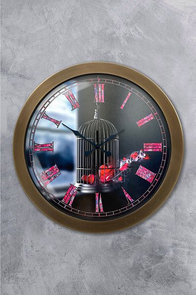 Kasva Concept Gift 36 cm Antique Metal Bird Cage Wall Clock