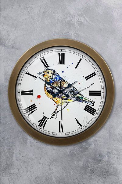 Kasva Concept Gift 36 cm Antique Metal Bird Drawing Wall Clock
