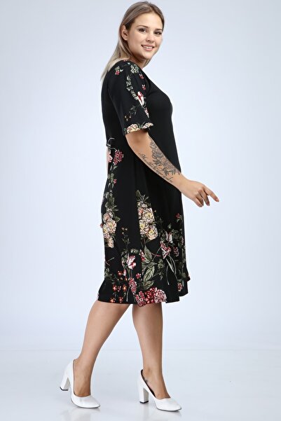 BEĞENDİM Γυναικείο φόρεμα με μαύρο φλοράλ σχέδιο με μανίκια