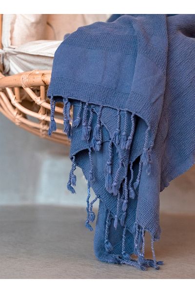 Barine Denim Color Star Cotton Sofa Shawl - 140X170