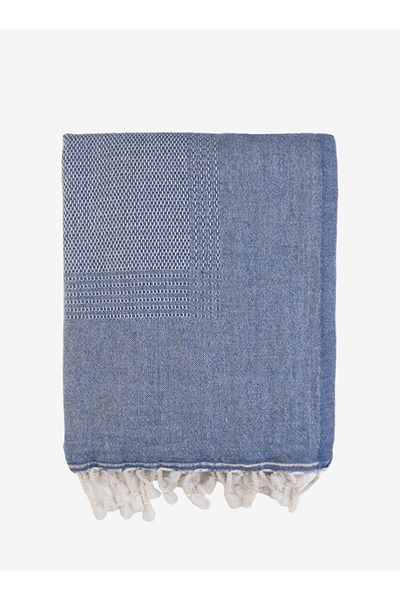 Barine Denim Tan Wool Sofa Shawl - 125X180
