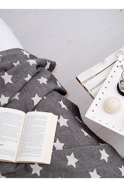 Barine Black Star Cotton Sofa Shawl - 130X170