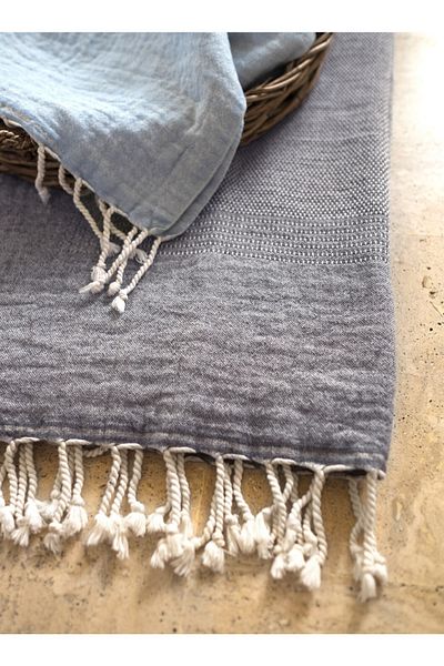 Barine Grey Tan Wool Sofa Shawl - 125X180