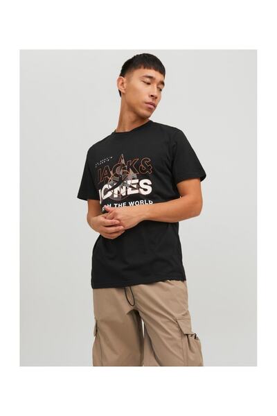 Jack & Jones Jack&jones O Yaka Baskılı Siyah Erkek T-shirt 12228391