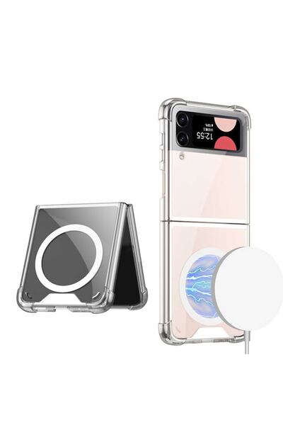 Fibaks Samsung Galaxy Z Flip 3 Kılıf Şeffaf Köşe Korumalı Darbe Emici Magsafe Şarj Özellikli Kapak Kilif