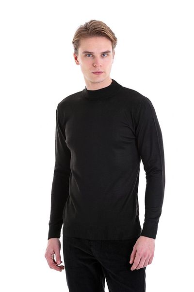 Hatemoğlu Black Regular Fit Plain Half Turtleneck Wool Knitwear Sweater