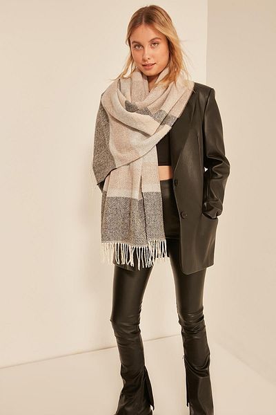 Axesoire Black-beige Thick Shoulder Shawl - Soft Texture Mixed Stripes