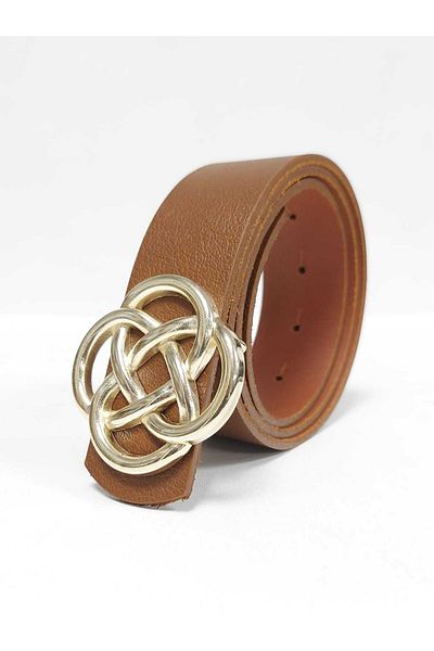 Kemerix 100% Genuine Leather Women's Tan Belt with Gold Buckle