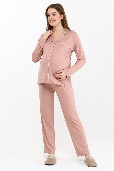 LİKAPA Front Buttoned Maternity and Postpartum Seasonal Long Sleeve Pajama Set