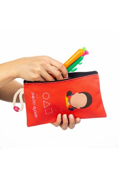 AlpCollection Red Squid Game Cloth Pen Holder Wallet Makeup Bag