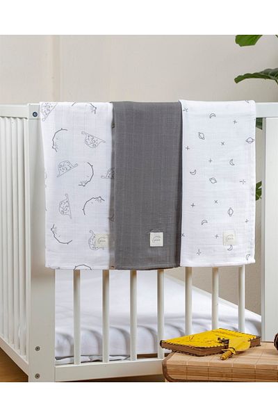 pesca 3-Piece Elephant And Sky Muslin Blanket 75*75 Cm