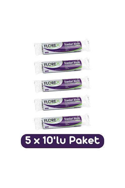 Florex Standard Large Size Garbage Bag 65x80 Cm 10 Pieces Rolls Black 5 Rolls (50 Pieces)