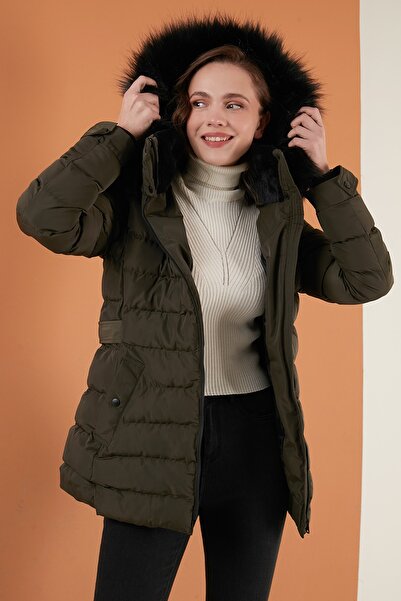 Lela Palton puf cu glugă detașabilă cu guler de blană artificială - Femei 497 Yasmın 21