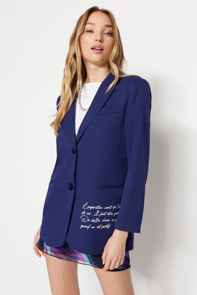Trendyol Collection Navy Blue Oversize Lined Woven Blazer Jacket TWOSS23BC00053
