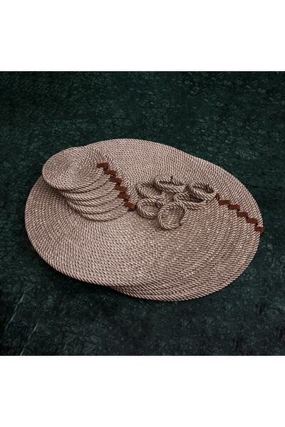 SILA TEKSTİL HALATCIM طقم صحن تقديم أمريكي من فرو المنك الداكن 6 قطع قاعدة أط...