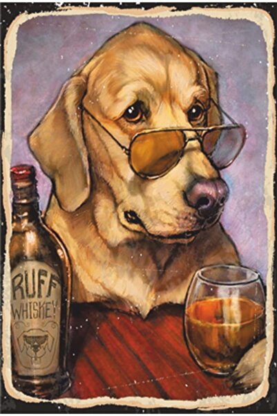 Hayat Poster Viski Içien Köpek Retro Ahşap Poster