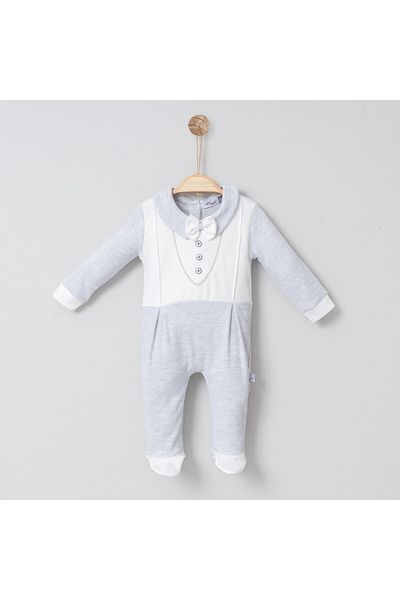 MİNİBORN Newborn Men's Long Sleeve Little Class Romper Gray Jumpsuit