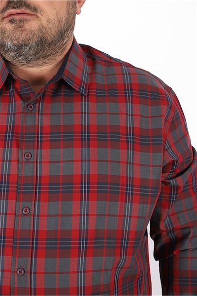 Starbattal Plus Size Men's Plaid Shirt 23359 Red